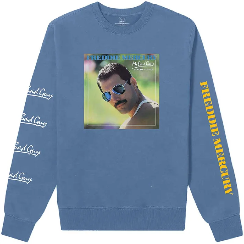 Freddie Mercury Unisex Long Sleeve T-Shirt: Mr Bad Guy (Sleeve Print) Mesh Fabric Canvas Fabric Denim Fabric Freddie Mercury Unisex Long Sleeve T-Shirt: Mr Bad Guy (Sleeve Print) Mesh Fabric Canvas Fabric Denim Fabric
