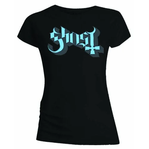 Ghost Ladies T-Shirt: Blue/Grey Keyline Logo (Skinny Fit) Jersey Fabric Tulle Fabric Batik Fabric Ghost Ladies T-Shirt: Blue/Grey Keyline Logo (Skinny Fit) Jersey Fabric Tulle Fabric Batik Fabric