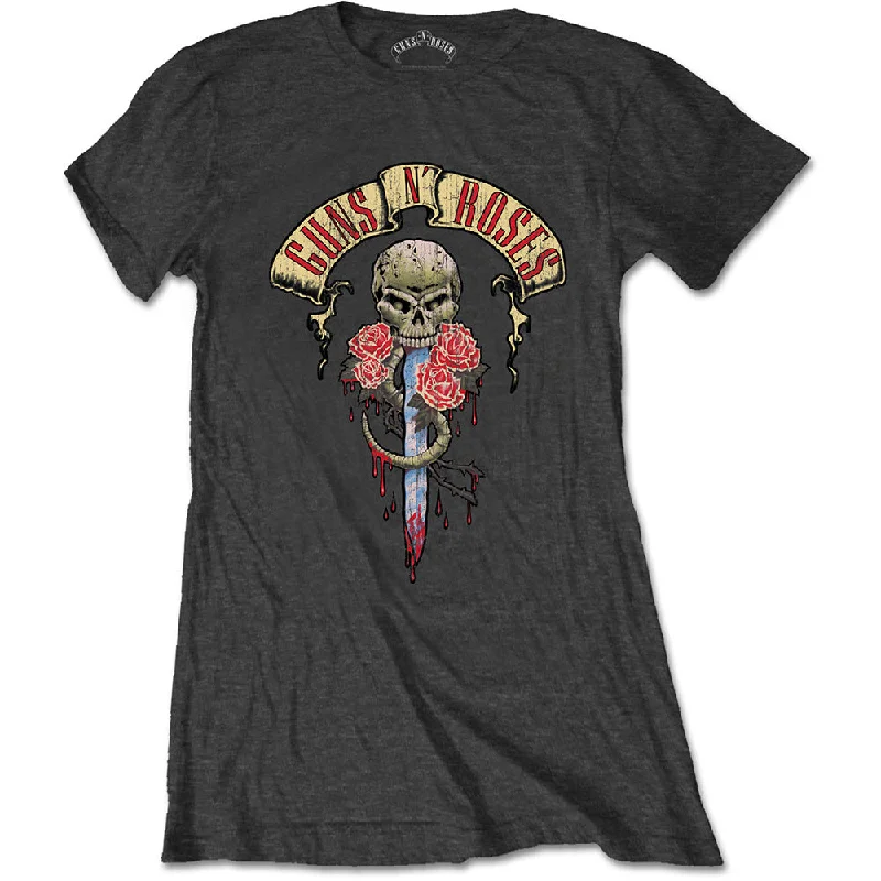 Guns N' Roses Ladies T-Shirt: Dripping Dagger Spandex Blend Rayon Blend Denim Blend