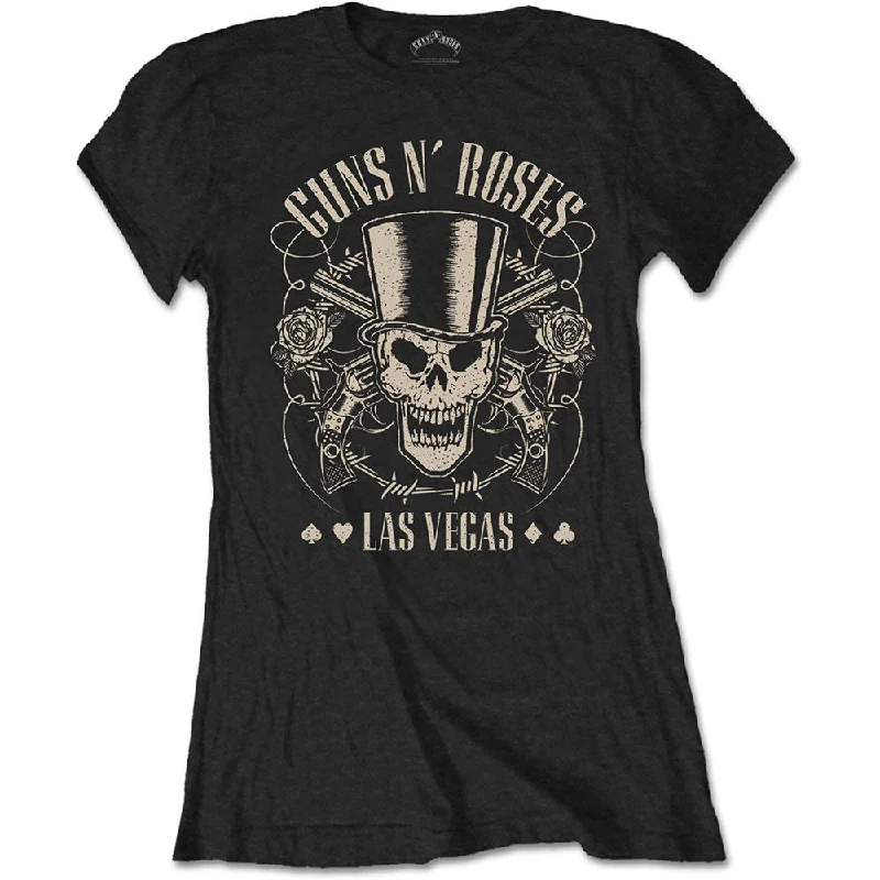 Guns N' Roses Ladies T-Shirt: Top Hat, Skull & Pistols Las Vegas Boxy Fit Fitted Loose