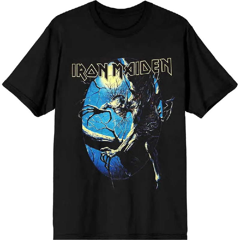 Iron Maiden | Official Band T-shirt | Fear of the Dark Oval Eddie Moon (Back Print) Hooded Caped Shawl Collar