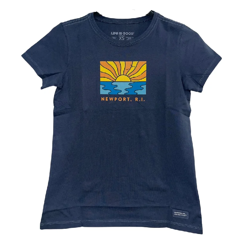 Life is Good. Women's Sun Ocean Newport Crusher Tee, Darkest Blue Print Jacquard Patchwork