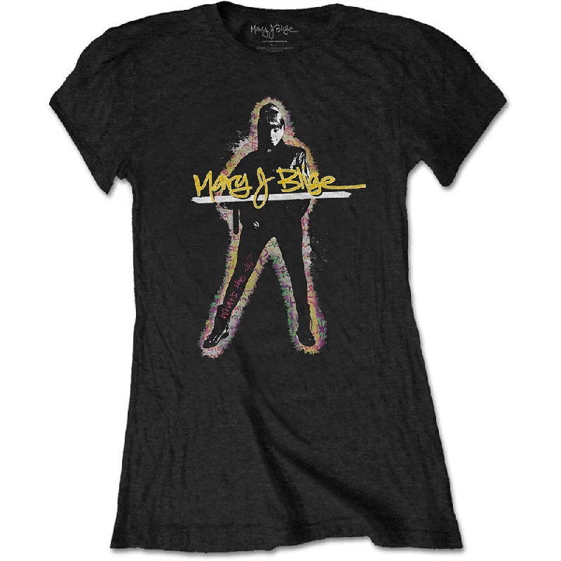 Mary J Blige Ladies T-Shirt: Glow Nylon Fabric Polyester Fabric Spandex Fabric