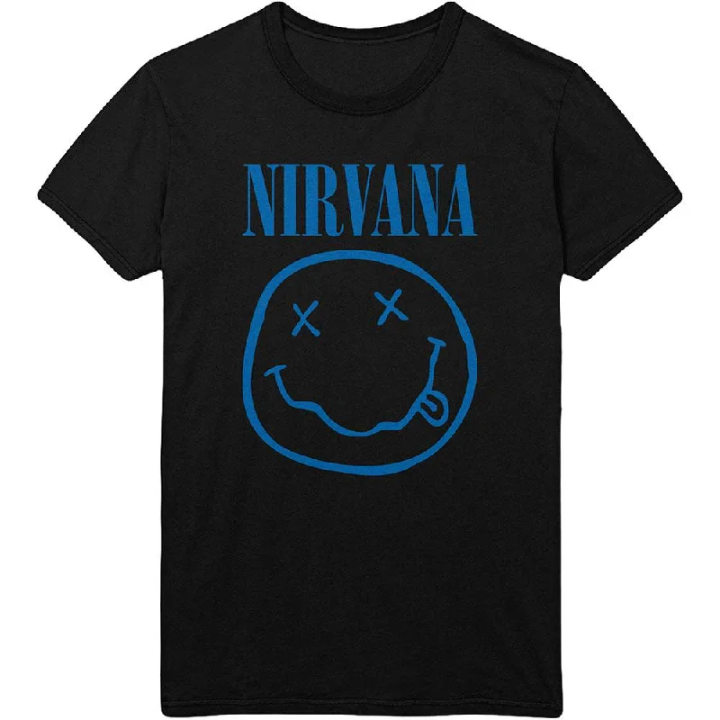 Nirvana T-Shirt: Blue Happy Face Rayon Velvet Corduroy
