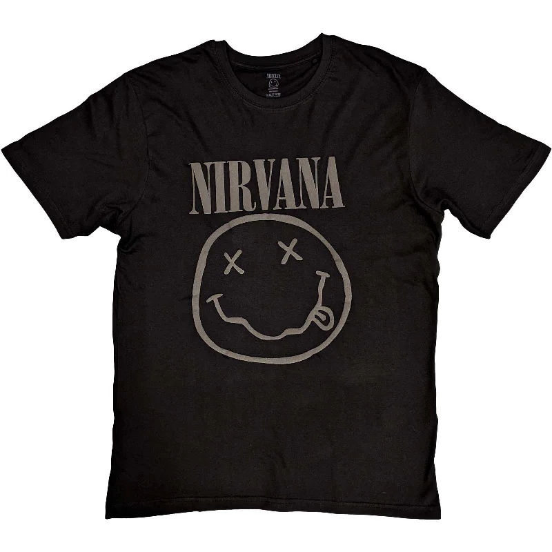 Nirvana | Official Band T-Shirt | Black Happy Face (Hi-Build) Fitted T-Shirt Seamless Stretchy Nirvana | Official Band T-Shirt | Black Happy Face (Hi-Build) Fitted T-Shirt Seamless Stretchy