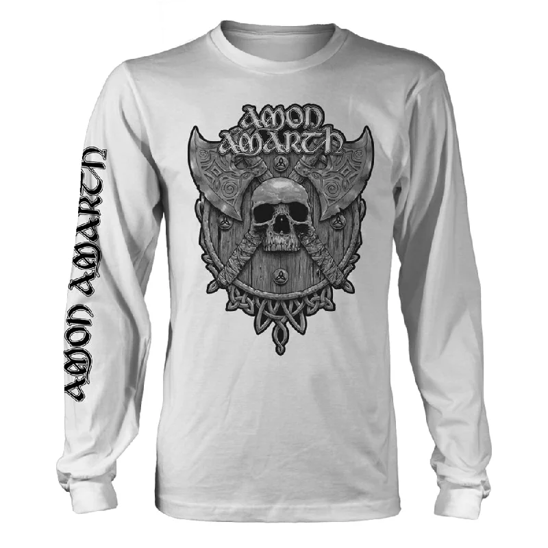 Amon Amarth Unisex Long Sleeved T-shirt: Grey Skull (White - Back Print) Beaded Sequined Faux Fur Amon Amarth Unisex Long Sleeved T-shirt: Grey Skull (White - Back Print) Beaded Sequined Faux Fur