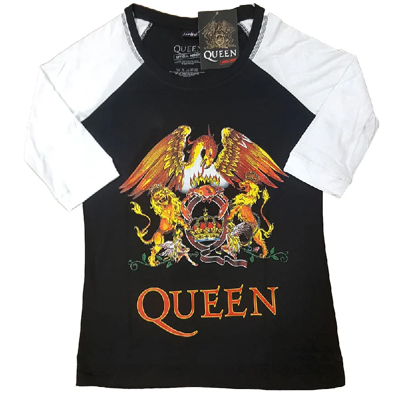 Queen Ladies Raglan T-Shirt: Classic Crest Lace Blend Ribbed Blend Corduroy Blend