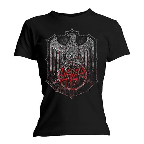 Slayer Ladies T-Shirt: Bloody Shield Front Pockets Side Pockets Patch Pockets