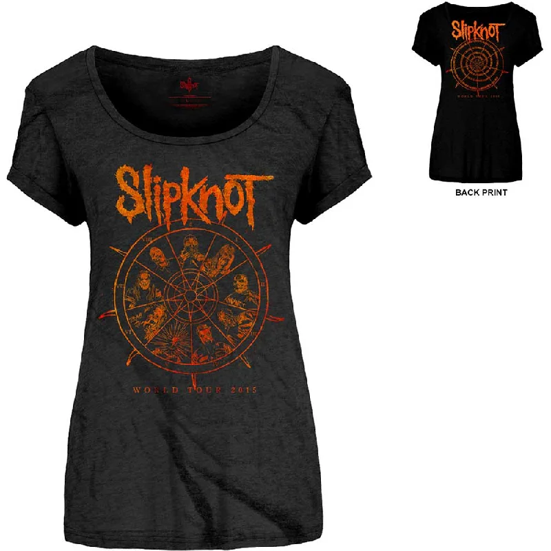 Slipknot Ladies T-Shirt: The Wheel (Back Print) Lace Blend Ribbed Blend Corduroy Blend Slipknot Ladies T-Shirt: The Wheel (Back Print) Lace Blend Ribbed Blend Corduroy Blend