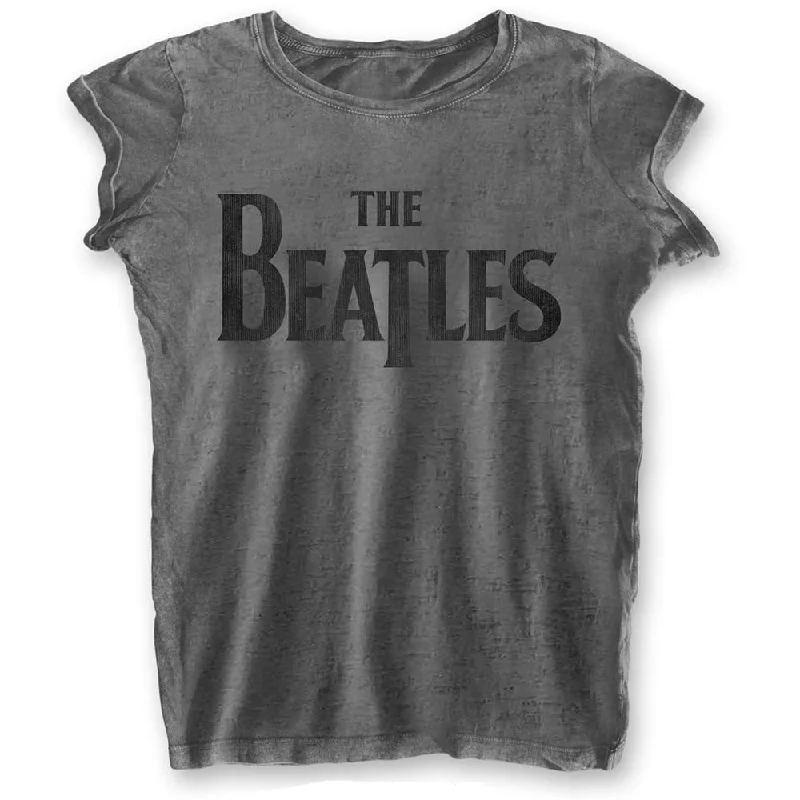 The Beatles Ladies T-Shirt: Drop T Logo (Burn Out) Rayon Velvet Corduroy