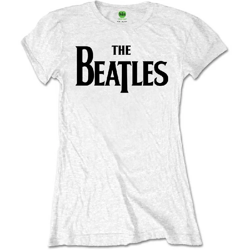 The Beatles Ladies T-Shirt: Drop T Logo Embroidered Appliqued Beaded