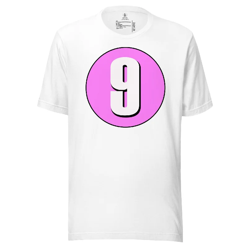 Unisex t-shirt: White on Pink 9 Notch Collar Peter Pan Collar Cowl Neck