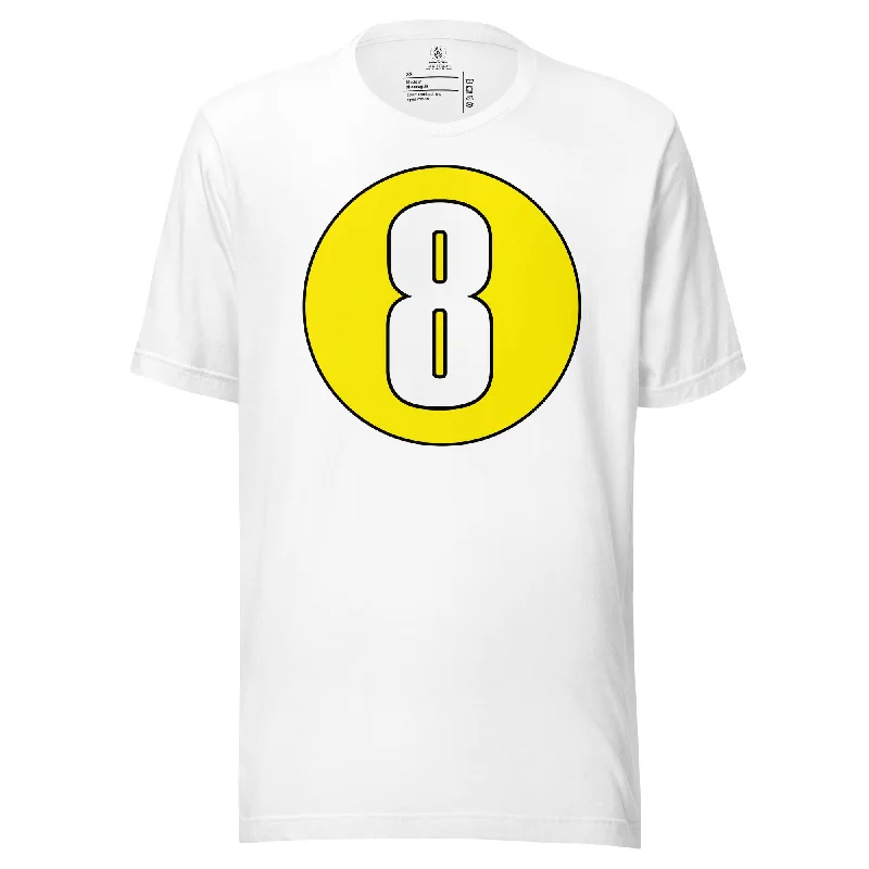 Unisex t-shirt: White on Yellow 8 Basic T-Shirt Crew Neck Short Sleeve