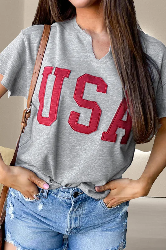 USA Notched Short Sleeve T-Shirt Elegant Classic Vintage