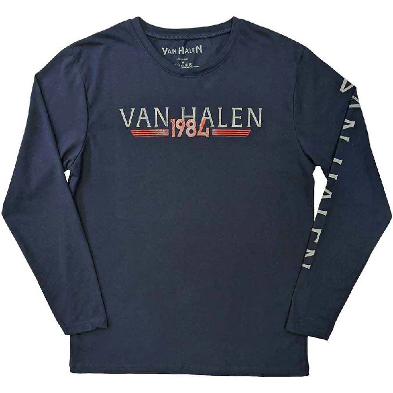 Van Halen | Official Band Long Sleeve T-Shirt | 84 Tour (Back & Sleeve Print) Notch Collar Peter Pan Collar Cowl Neck Van Halen | Official Band Long Sleeve T-Shirt | 84 Tour (Back & Sleeve Print) Notch Collar Peter Pan Collar Cowl Neck