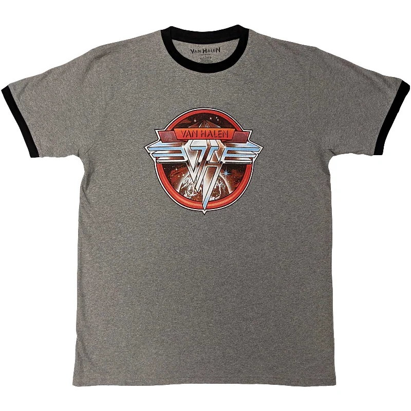 Van Halen | Official Band Ringer T-Shirt | Circle Logo Handmade Hand-knitted Hand-woven Van Halen | Official Band Ringer T-Shirt | Circle Logo Handmade Hand-knitted Hand-woven