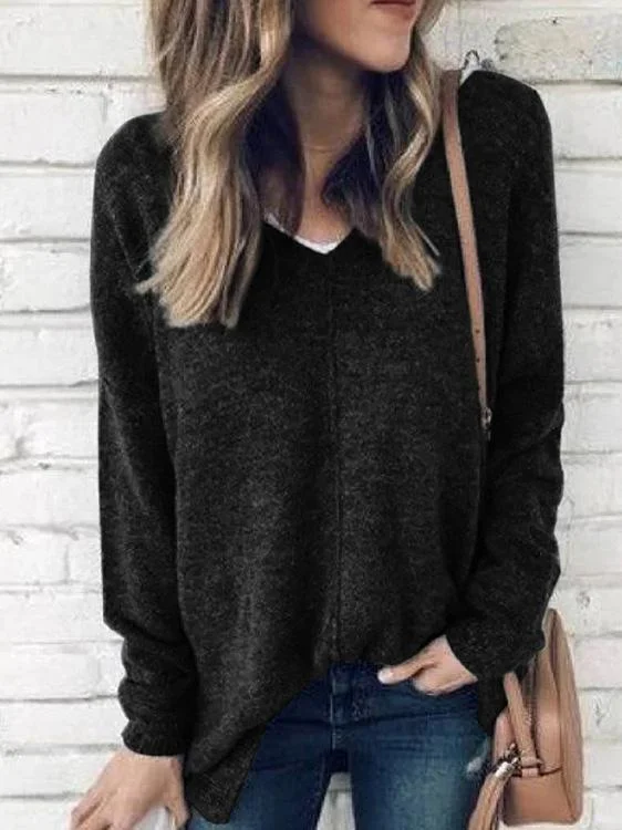 Women's T-Shirts V-Neck Pullover Long Sleeve Suede T-Shirts Ribbed T-Shirt High Neck Heavyweight Women's T-Shirts V-Neck Pullover Long Sleeve Suede T-Shirts Ribbed T-Shirt High Neck Heavyweight