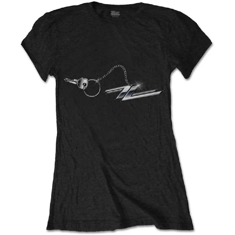 ZZ Top Ladies T-Shirt: Hot Rod Keychain Mesh Fabric Canvas Fabric Denim Fabric
