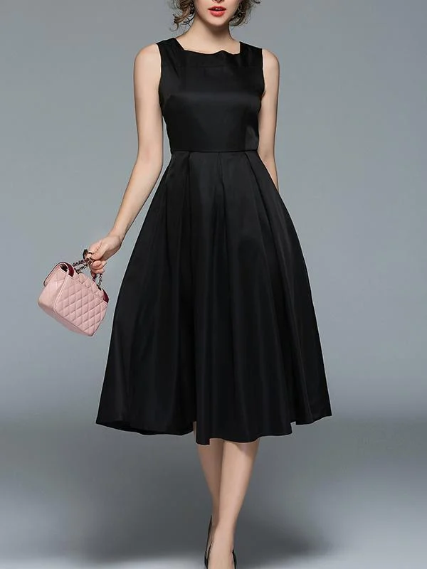Black Waisted Sleeveless Midi Dress Comfortable Denim Midi Dress