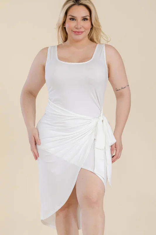 Plus Size Solid Wrap Front Tie Side Midi Dress Comfortable Casual Midi Dress
