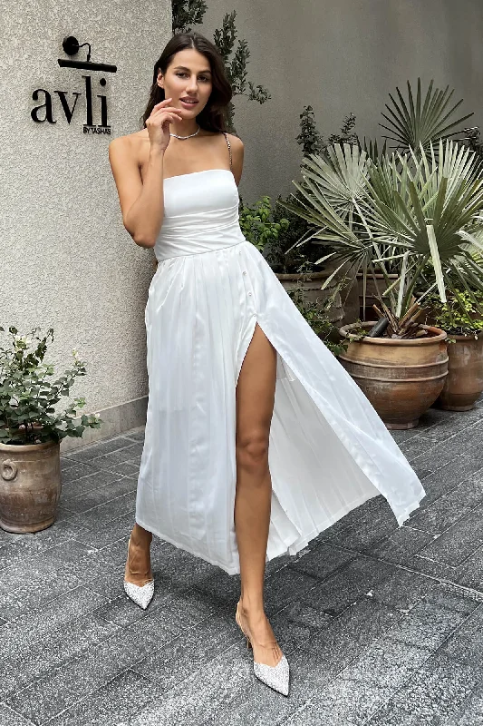 Corset Pleated Midi Dress Trendy Ruched Side Midi Dress