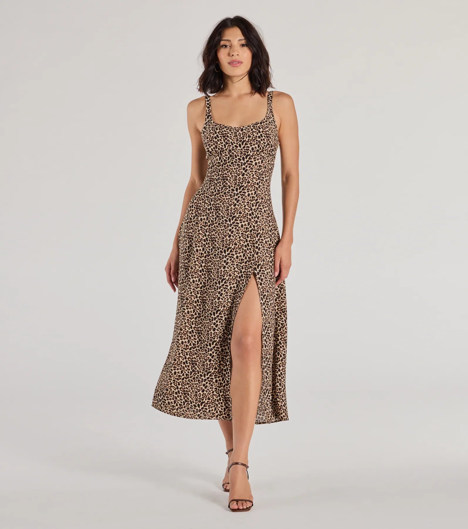 Elevated Leopard Print Woven A-Line Midi Dress Stylish Tiered Midi Dress