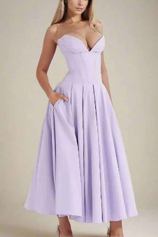 Gabbi Bodycon Midi Dress - Lavender Purple Trendy Boho Midi Dress