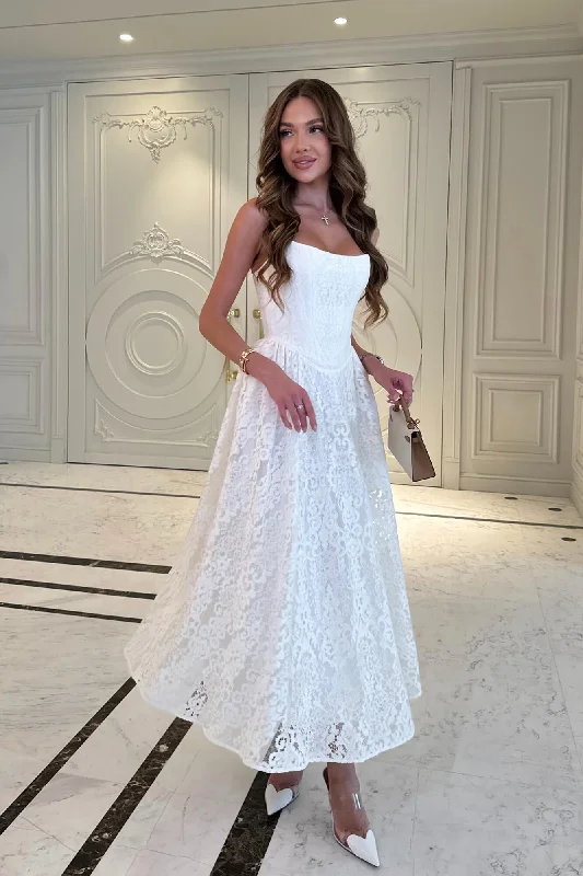 Lace Corset Midi Dress with Textured Details Stylish High-Waisted Midi Dress