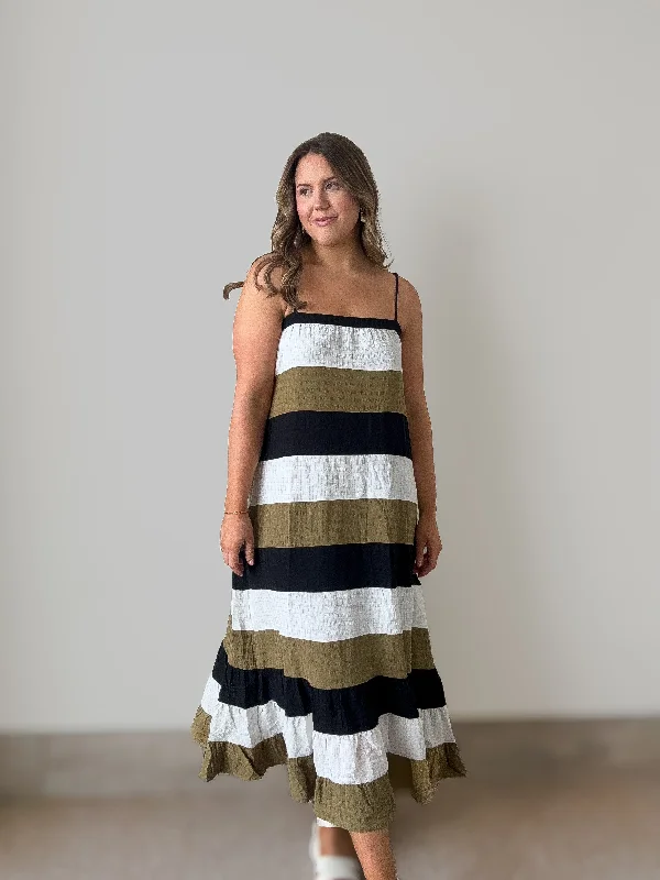 Laurel Striped Midi Dress Cozy Spaghetti Strap Midi Dress