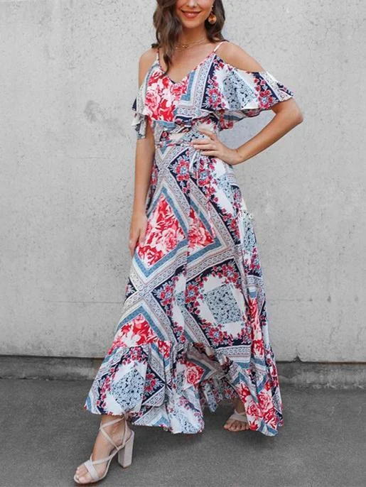 New Women Sling Long Beach Midi Dress Stylish Cold Shoulder Midi Dress