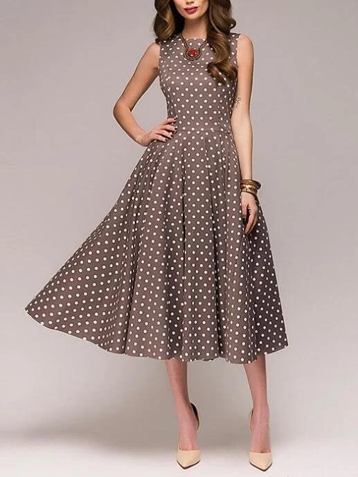 Polka Dot Sleeveless Summer Casual Midi Dress Trendy Bodycon Midi Dress