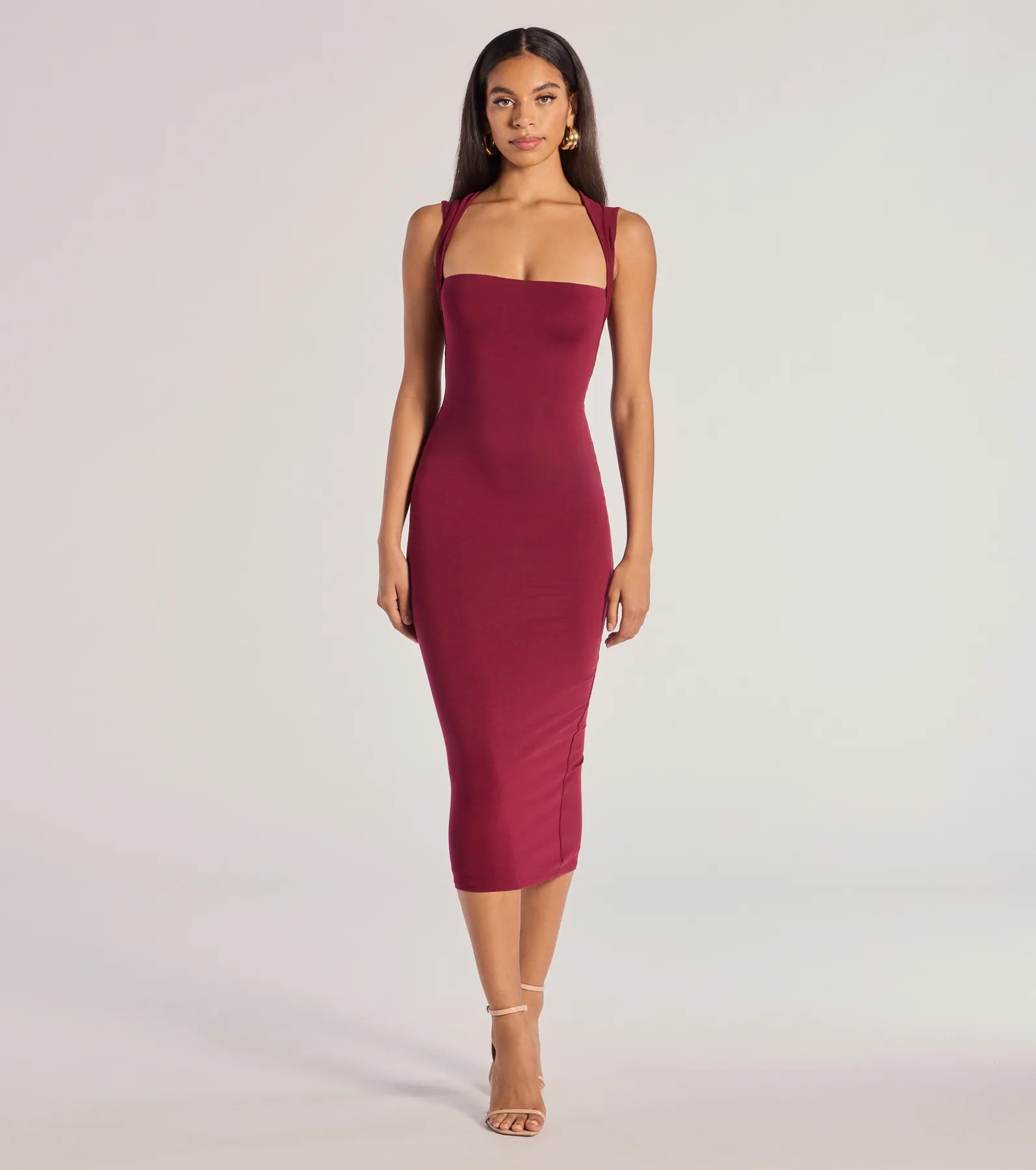 Serving Sleek Square Neck Bodycon Midi Dress Cozy A-Line Midi Dress