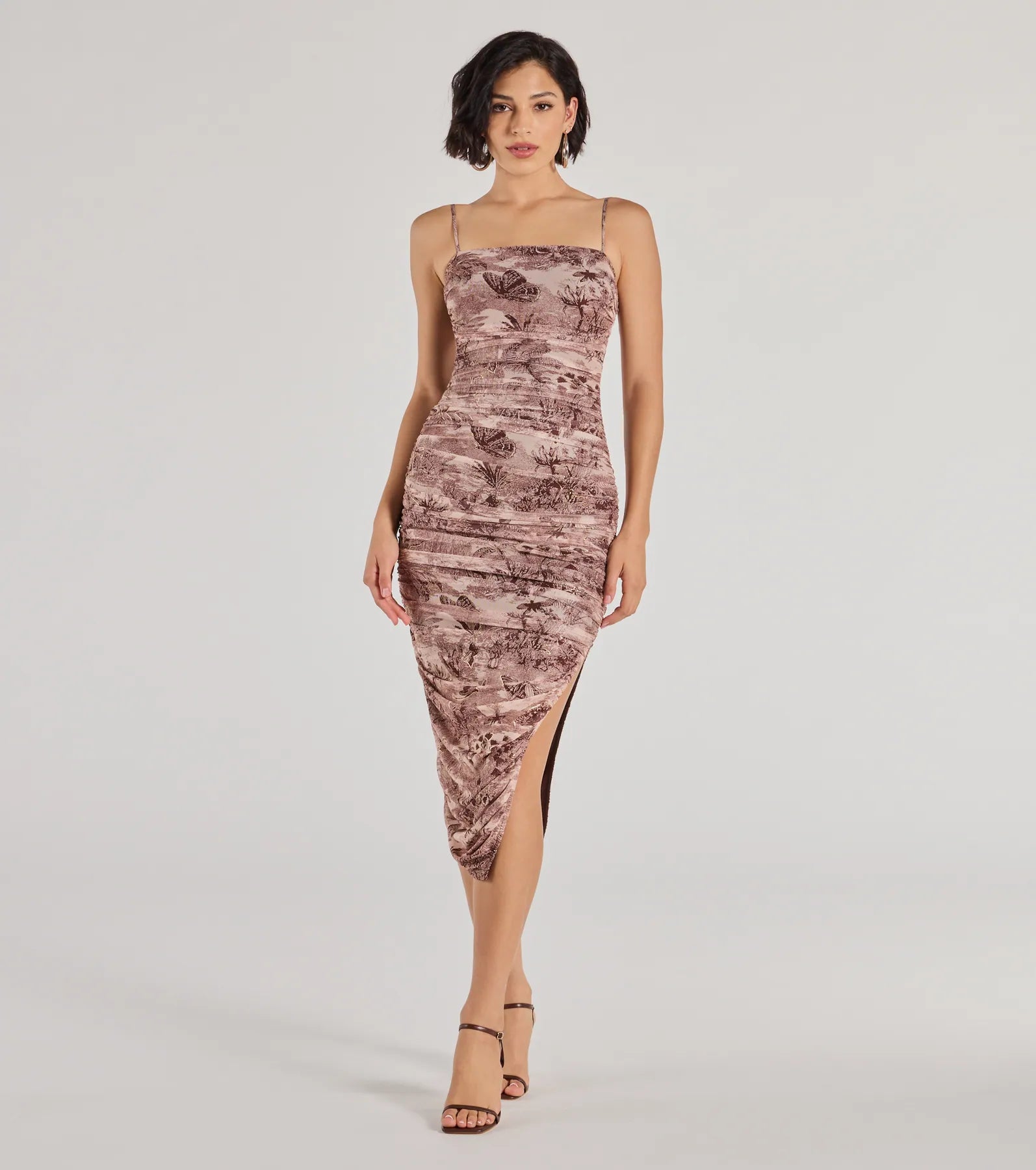 Stunning View Scenic Print Mesh Midi Dress Comfortable Casual Midi Dress
