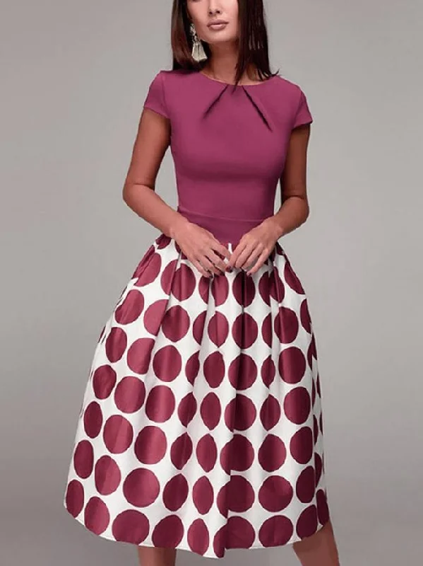 Summer Polka Dot Short Sleeve Evening Midi Dress Stylish Cold Shoulder Midi Dress