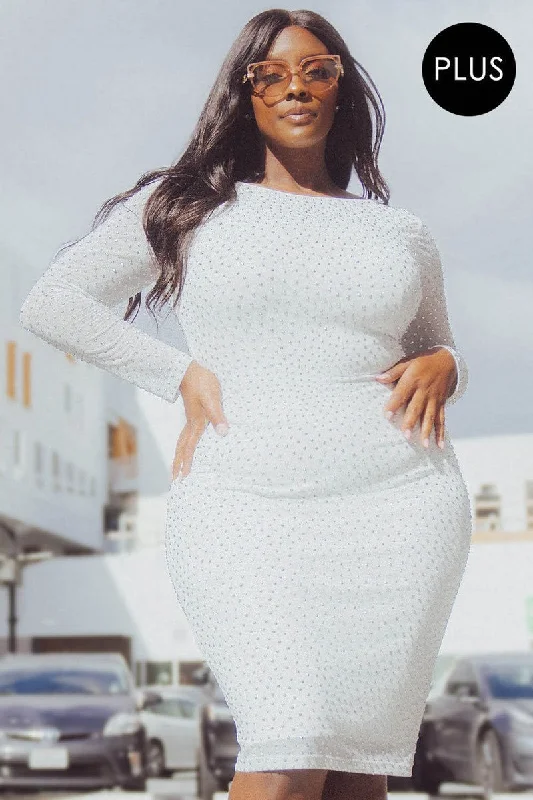 Translucent Silver Rhinestone Plus Midi Dress Fashionable A-Line Midi Dress