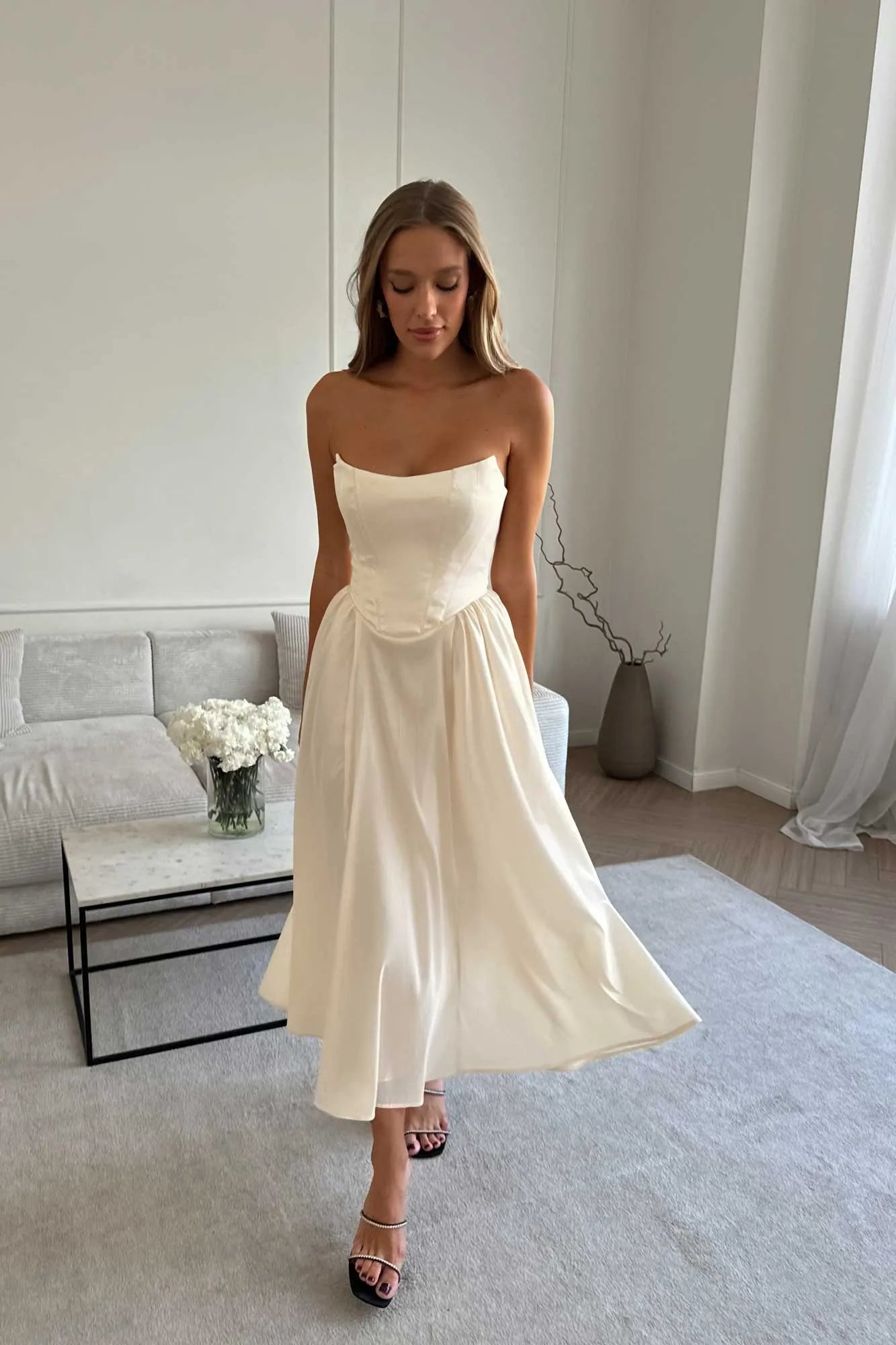 Tuck Corset Top Midi Dress Comfortable Draped Midi Dress