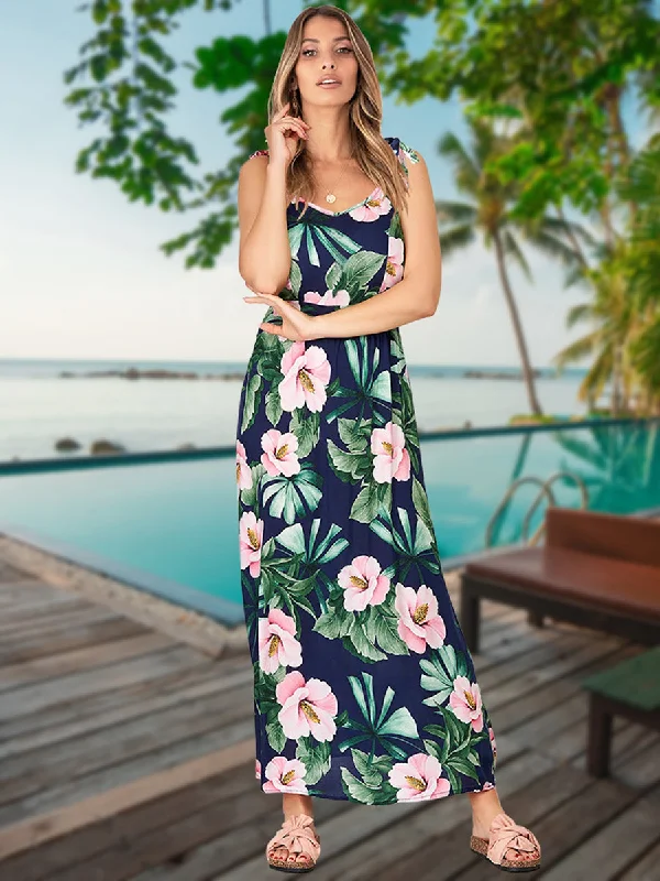 Adjustable Spaghetti Strap Floral V Neck Maxi Dress Fashionable Printed Maxi Dress