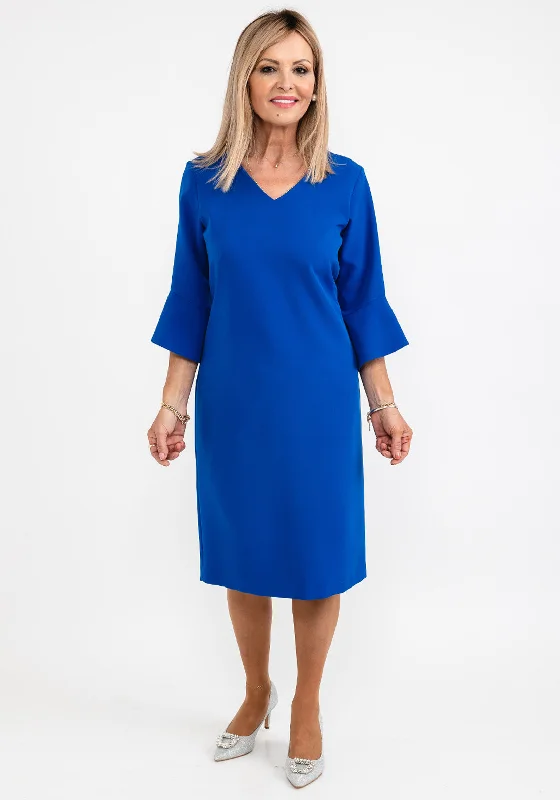 Avalon Sophie Bell Sleeve Pencil Midi Dress, Royal Blue Cozy Midi Dress with Pockets