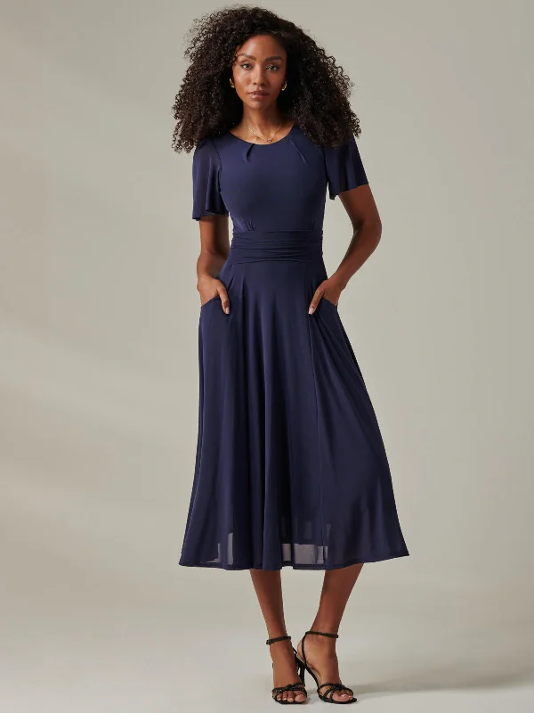 Ayla Plain Mesh Maxi Dress, Navy Cozy Cold-Shoulder Maxi Dress