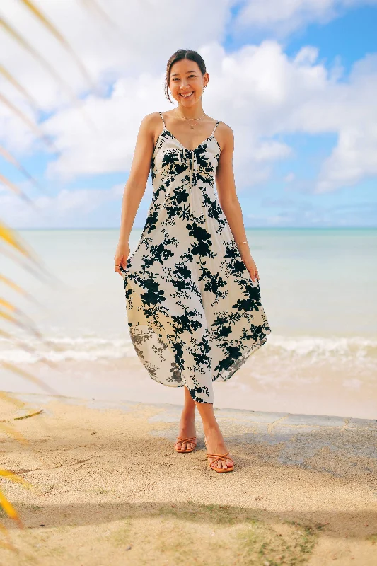 B&W Floral Ruche Midi Dress (RESTOCKED) Comfortable Ribbed Midi Dress