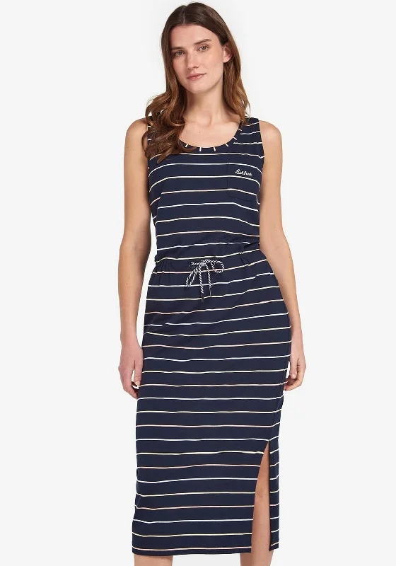 Barbour Womens Overland Stripe Midi Dress, Navy Multi Trendy Boho Midi Dress