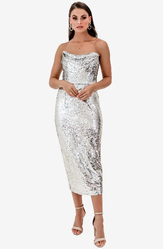Irene Cowl Sequin Midi Dress by Bariano Comfortable Floral Print Midi Dress