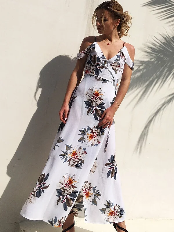 Beach Strap Floral Printed Maxi Dress Trendy Floral Print Maxi Dress