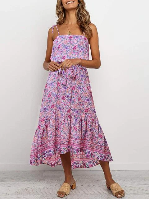 Bohemia Floral Print Maxi Dress Stylish Maxi Dress with Pleats