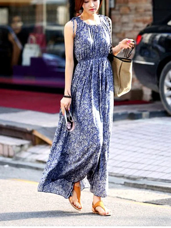 Bohemian Sleeveless Floral Dress Maxi Dress Stylish Long Sleeve Maxi Dress