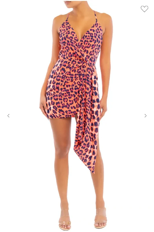 Neon Leopard Mini Dress Fashionable Lace Mini Dress