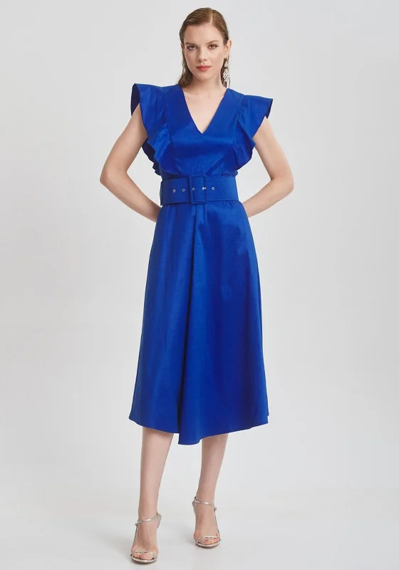 Camelot Shimmer Ruffle Midi Dress, Royal Blue Comfortable Wrap Midi Dress