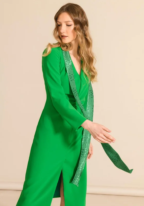 Caroline Kilkenny Slit Detail Millie Midi Dress, Green Comfortable Denim Midi Dress