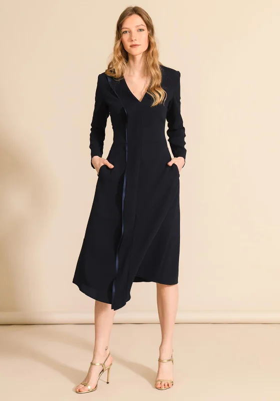Caroline Kilkenny River Midi Dress, Navy Trendy Midi Dress with Belt