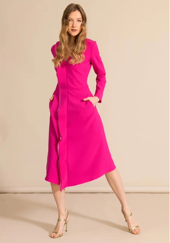 Caroline Kilkenny River Midi Dress, Pink Trendy Long Sleeve Midi Dress